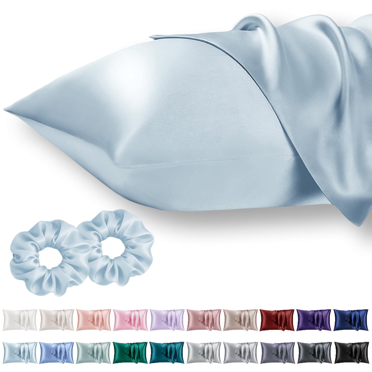 Vielit Queen Satin Pillowcase for Hair 2pc,Similar to Silk Pillow Cases,Easier Care Than Silk Pillowcase,Gifts for Women Men,Beige,20x30 & Envelope Closure and 2 Satin Scrunchies
