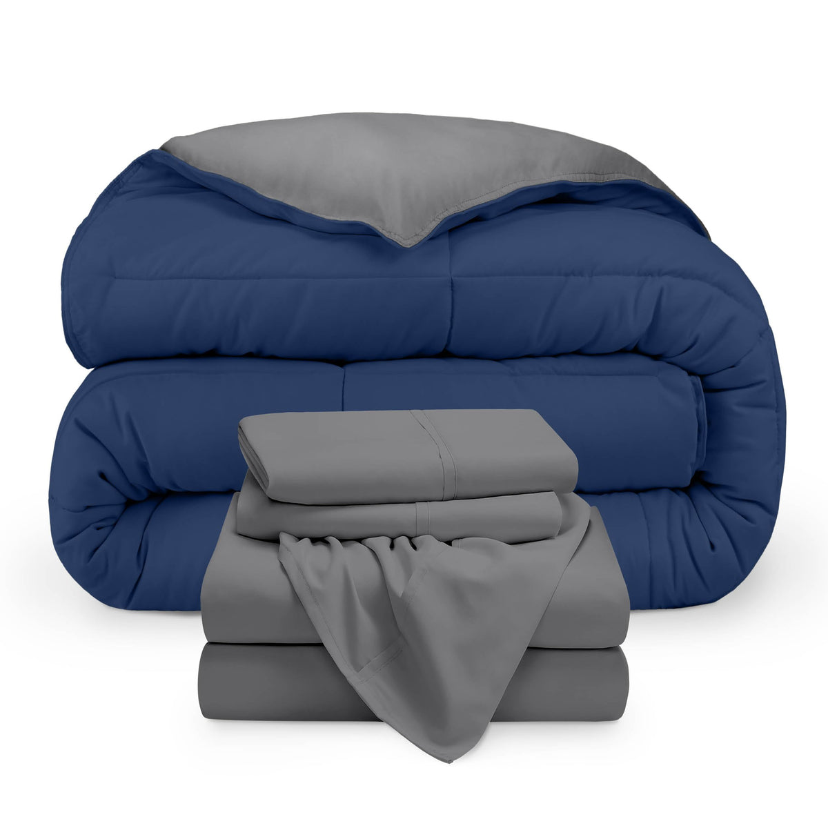 Bare Home Reversible Bed-in-A-Bag Comforter & Sheet Set - Queen - Down Alternative - Soft - Bedding Set (Queen, Light Grey/Grey)
