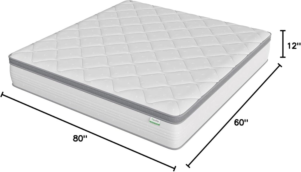 Novilla Queen Mattress, 12 Inch Hybrid Mattress Queen with Comfort Foam|Innerspring Pillow Top Mattresses in a Box, Pressure & Pain Relief, Soft Feel but Supportive, CertiPUR-US