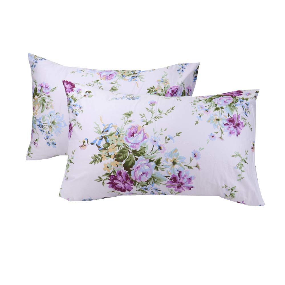 Cotton Pillow Cases Standard Size Set of 2, Flower Printed Queen Pillowcases, Premium Quality Machine Washable