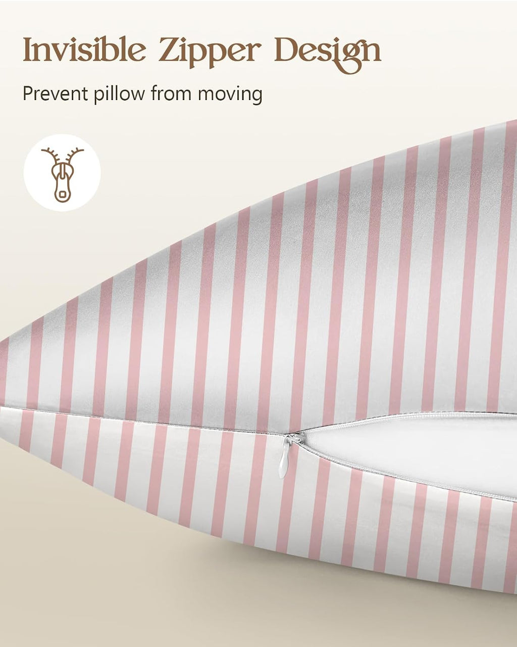 Miss Adola 2pcs Silk Pillowcase with Hidden Zipper, Pink Stripes