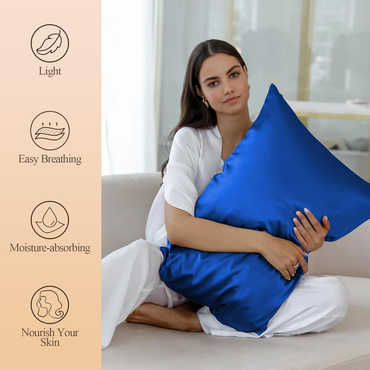 Silk Like Satin Pillowcase Standard Size, Royal Blue, 2 Pack, 20x26 Inches
