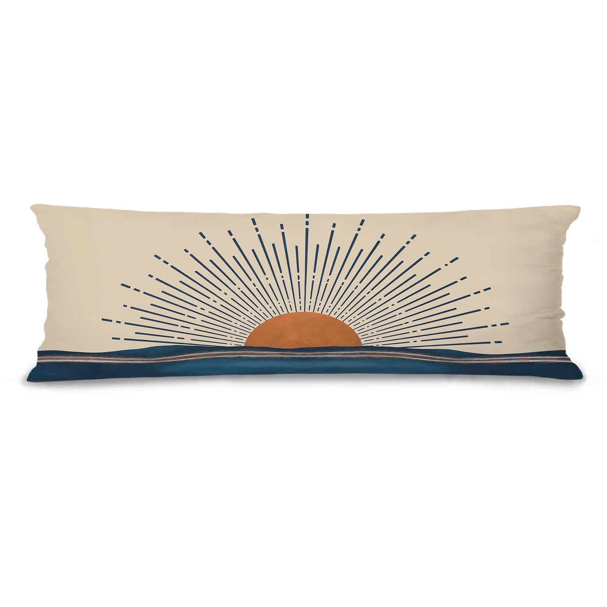 Boho Orange Sun Sunshine 20x54 Body Pillow Cover Case, Mid Century Modern Boho Horizontal Sunset Sunrise Decorative Long Hug Pillow Cases for Bed Couch