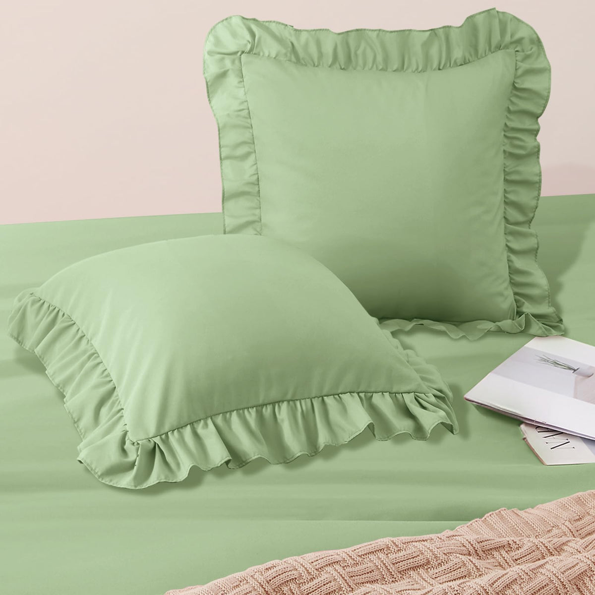 Horbaunal 2 Pack White Ruffle Pillowcases Standard Size, 20" x 26"