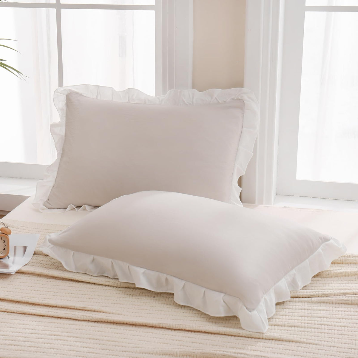 Boho White Body Pillowcase 20x54in - Ruffled Fringe Decor Sham