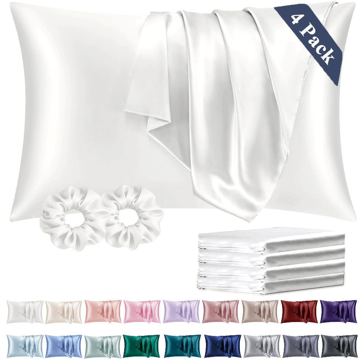 Vielit Queen Satin Pillowcase for Hair 2pc,Similar to Silk Pillow Cases,Easier Care Than Silk Pillowcase,Gifts for Women Men,Beige,20x30 & Envelope Closure and 2 Satin Scrunchies