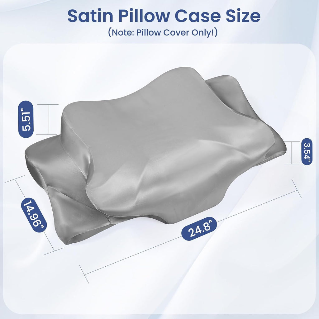 Satin Pillowcase for Cervical Pillows, (Cover Only) Fit for Orthopedic Neck Support Pillow, Silky Smooth Pillowcase Cover with Zipper Closure (Gray)