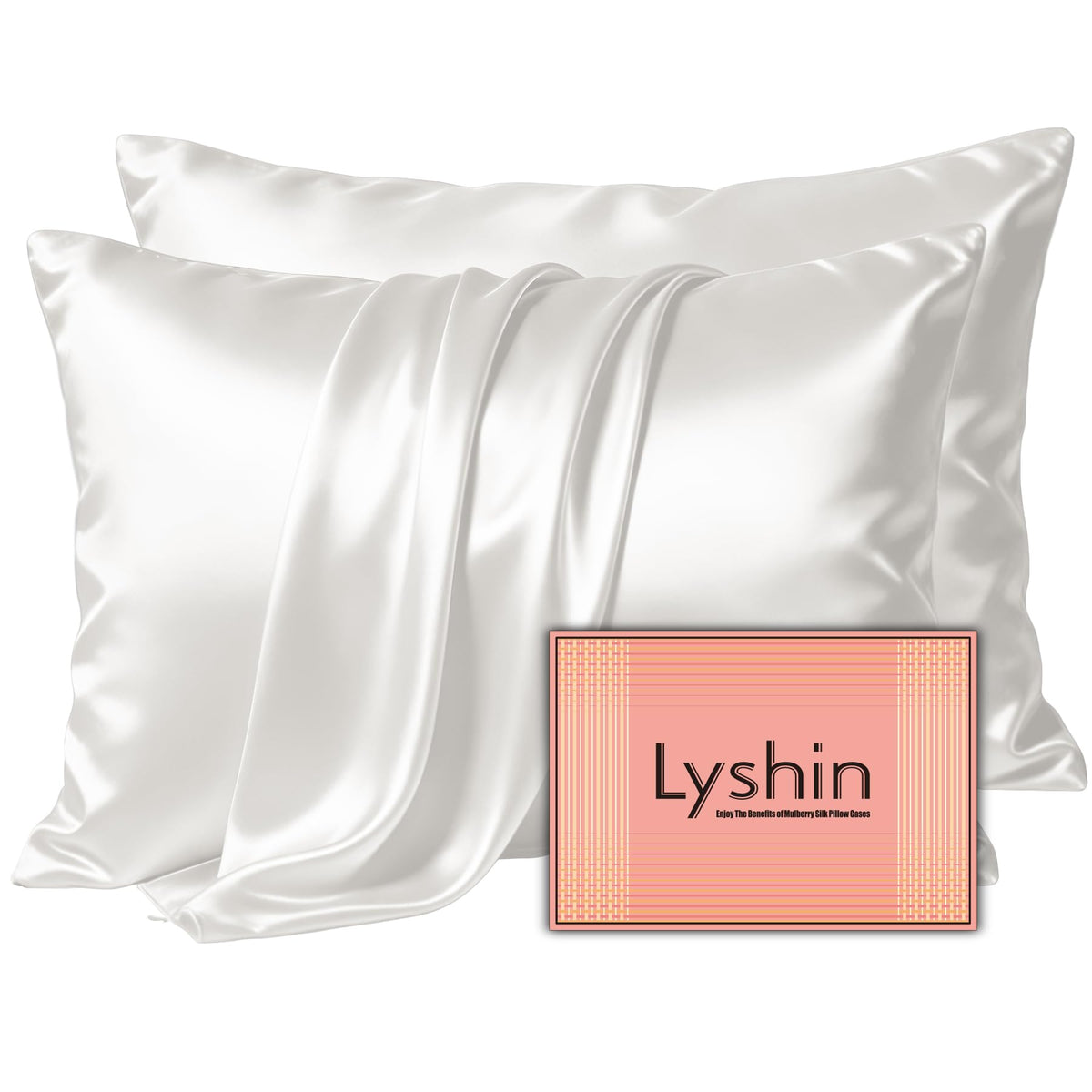 LYSHIN Silk Pillow Cases 2 Pack Standard Size with Zipper, Champagne