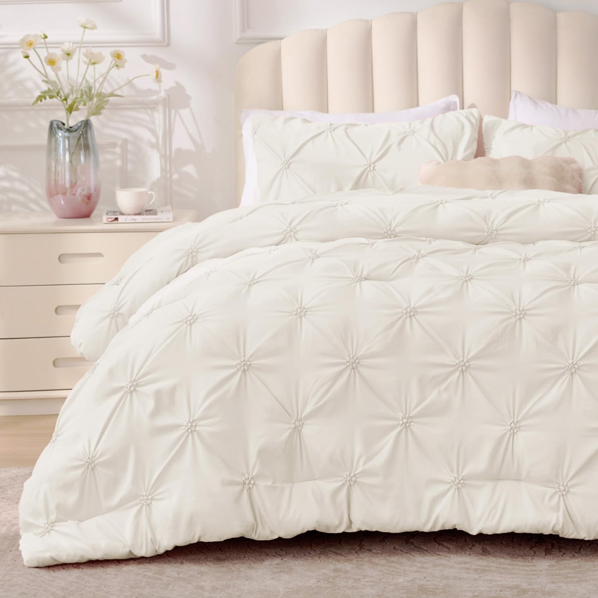 BEDELITE King Comforter Set Striped-Blush Pink,Fluffy & Soft Comforter