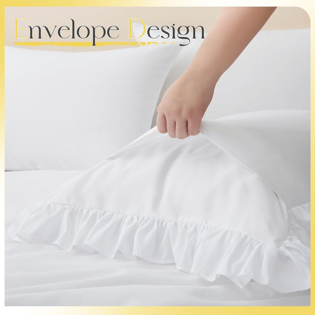 Horbaunal 2 Pack White Ruffle Pillowcases Standard Size, 20" x 26"