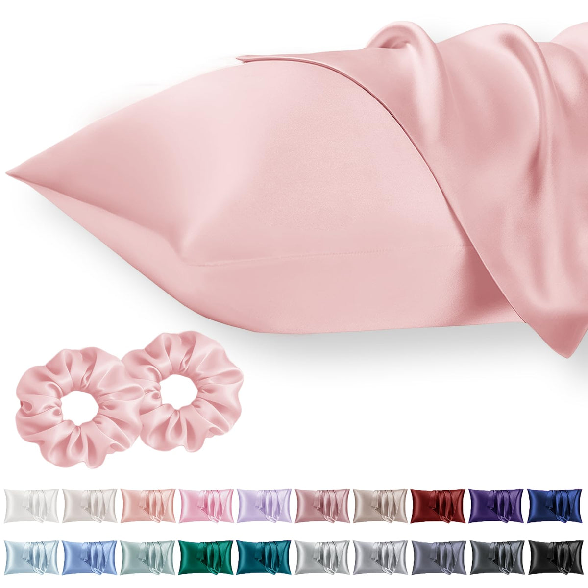 Vielit Queen Satin Pillowcase for Hair 2pc,Similar to Silk Pillow Cases,Easier Care Than Silk Pillowcase,Gifts for Women Men,Beige,20x30 & Envelope Closure and 2 Satin Scrunchies