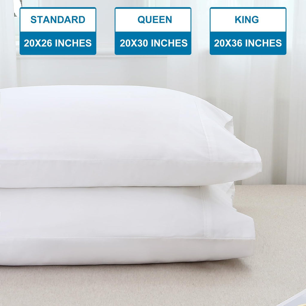 WINLIFE Standard Pillowcases Set of 2 100% Egyptian Cotton, Bright White