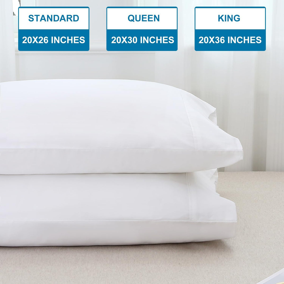 WINLIFE Standard Pillowcases Set of 2 100% Egyptian Cotton, Bright White