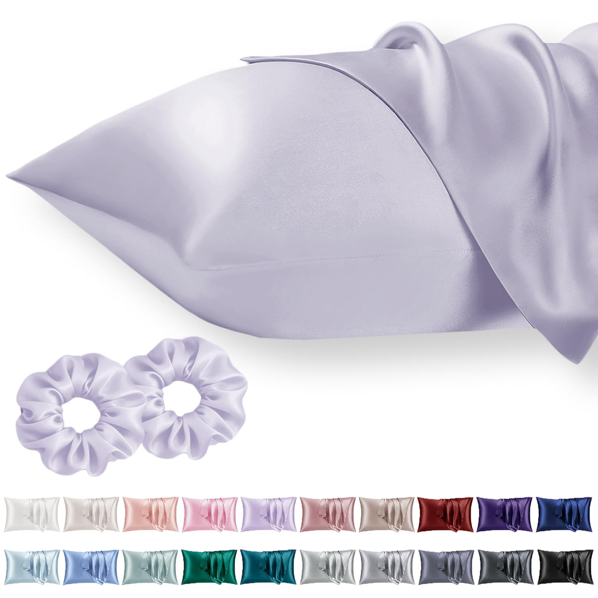 Vielit Queen Satin Pillowcase for Hair 2pc,Similar to Silk Pillow Cases,Easier Care Than Silk Pillowcase,Gifts for Women Men,Beige,20x30 & Envelope Closure and 2 Satin Scrunchies