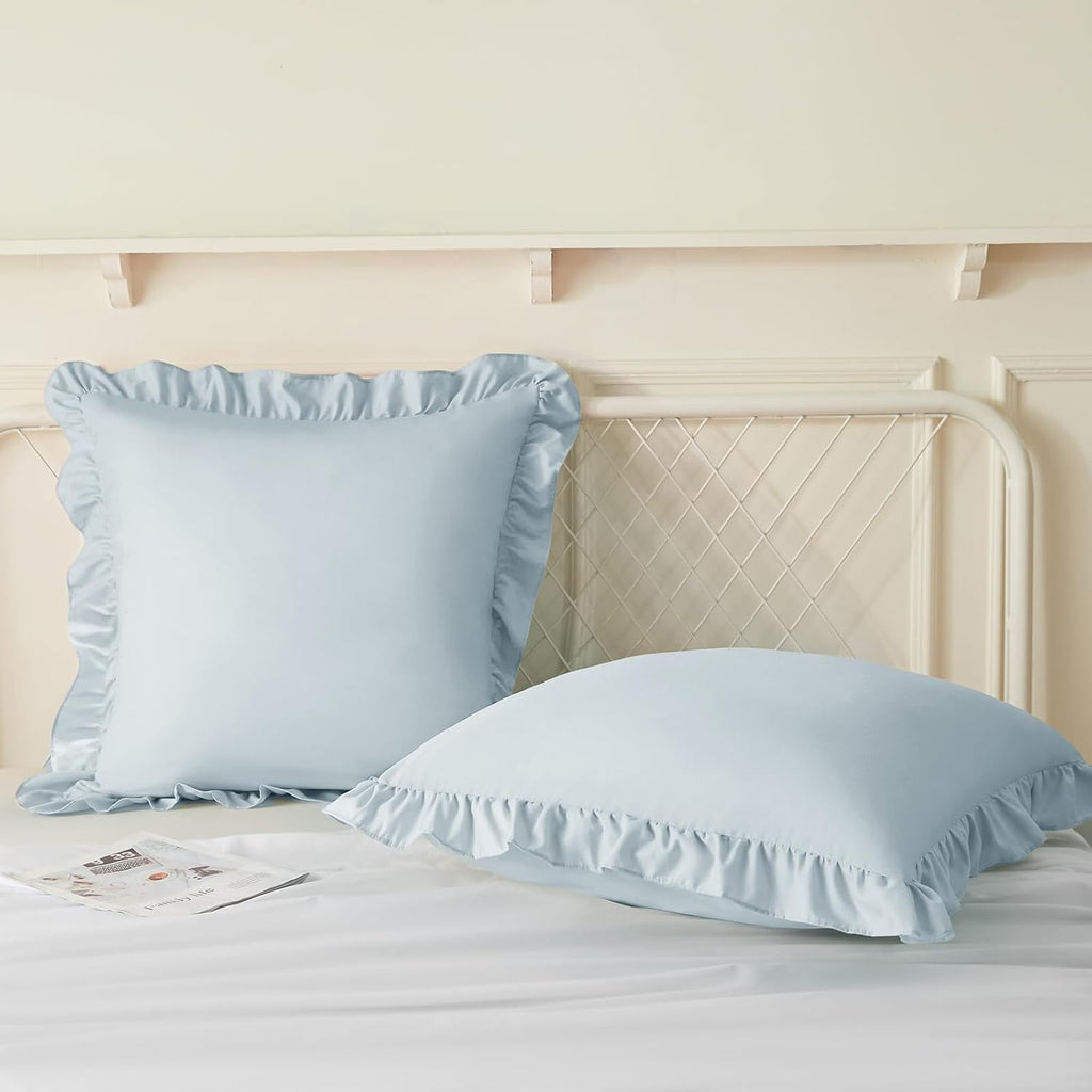 KKJIAF 2 Pack Ruffle Pillow Cases 26x26 Inches, Dusty Blue