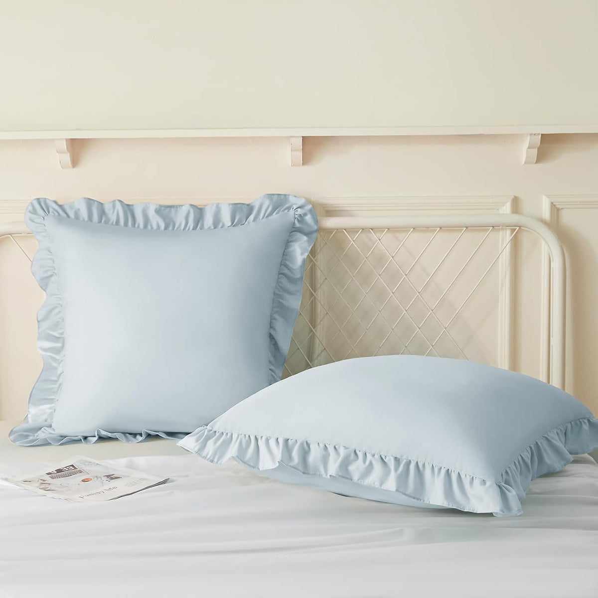 KKJIAF 2 Pack Ruffle Pillow Cases 26x26 Inches, Dusty Blue