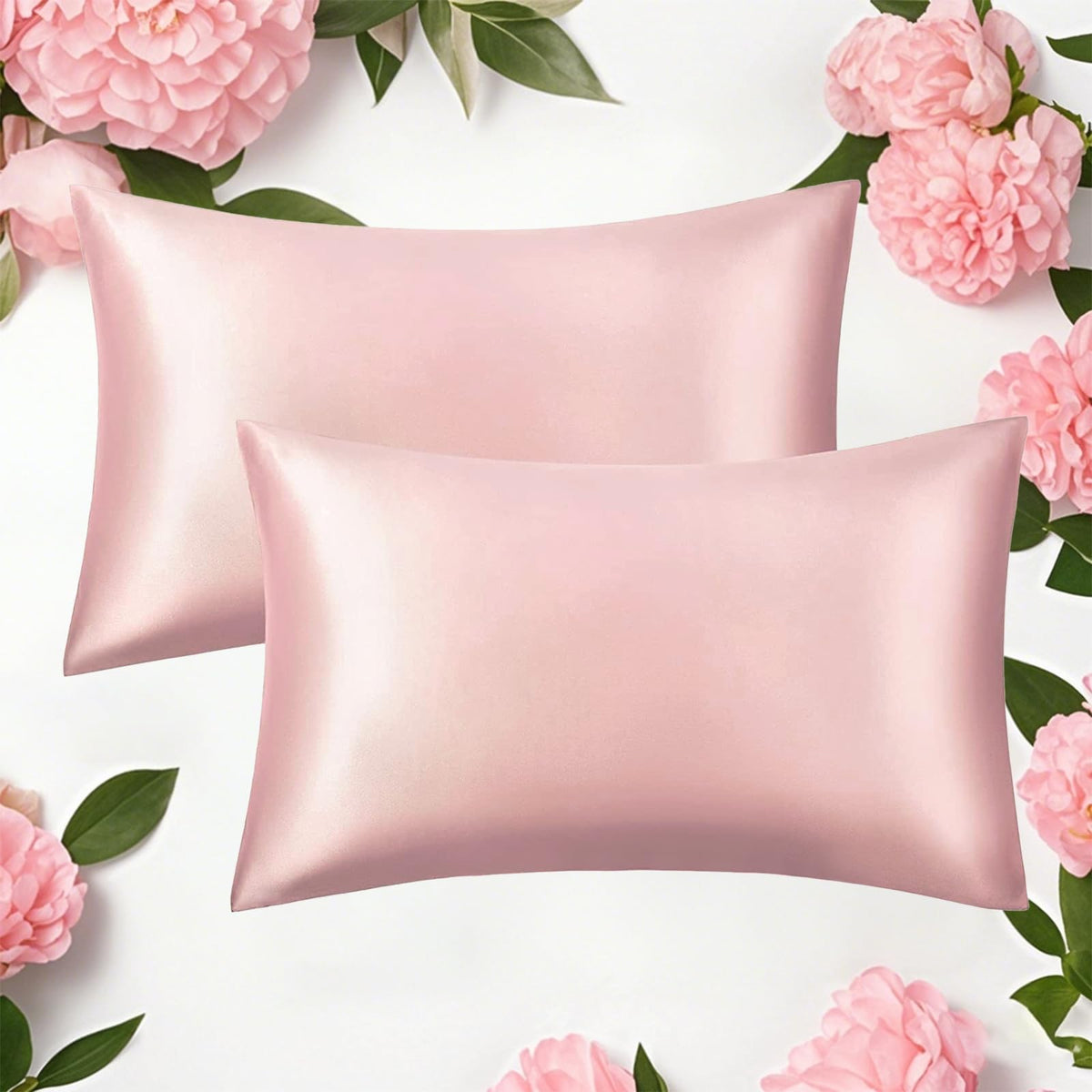 Silk Satin Pillow Cases Standard Size Set of 2 with Envelope Closure Skin & Hair Friendly Gifts for Women Men 20"x 26" Black
