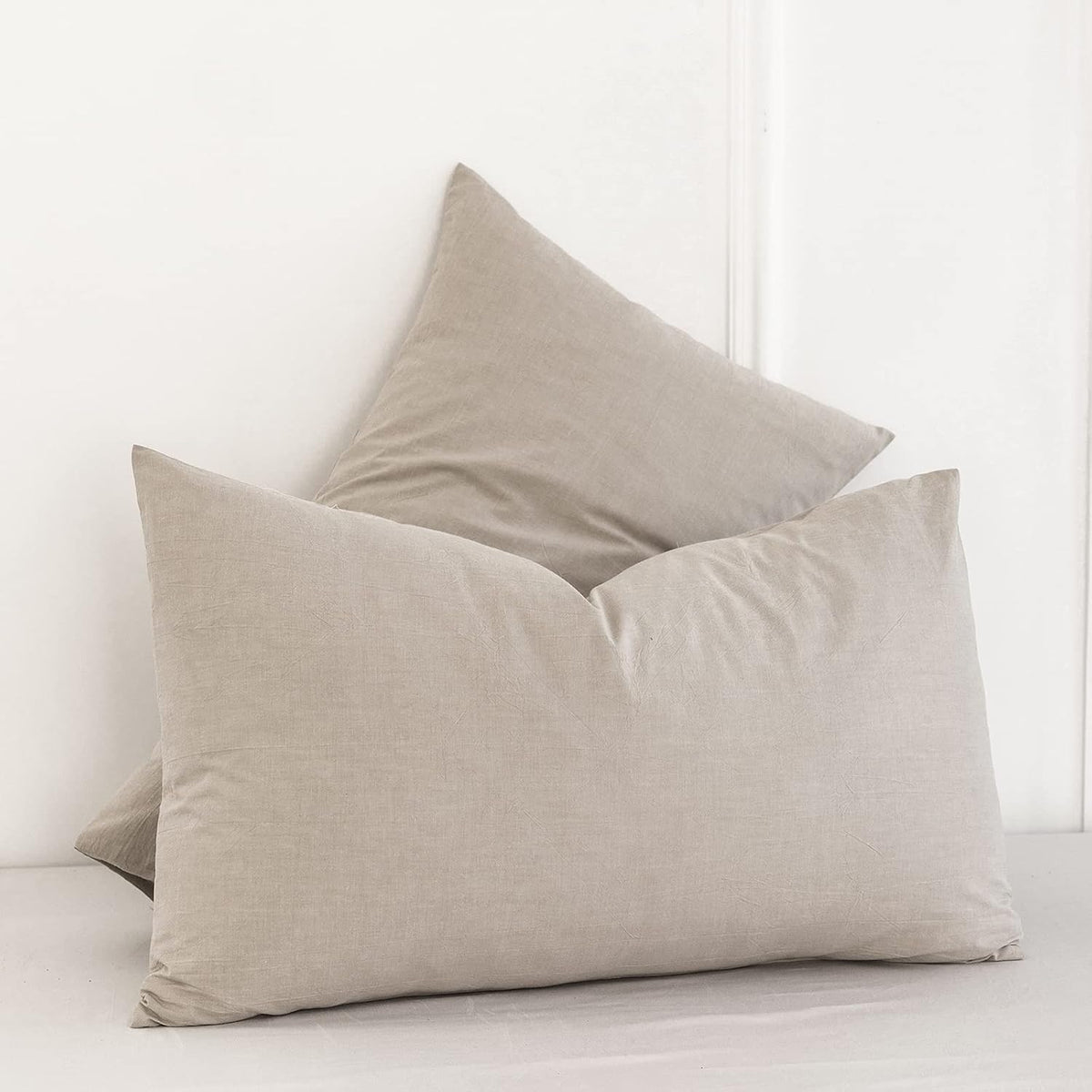 MOOMEE Pillowcase Set of 2 100% Washed Cotton Linen-Like King