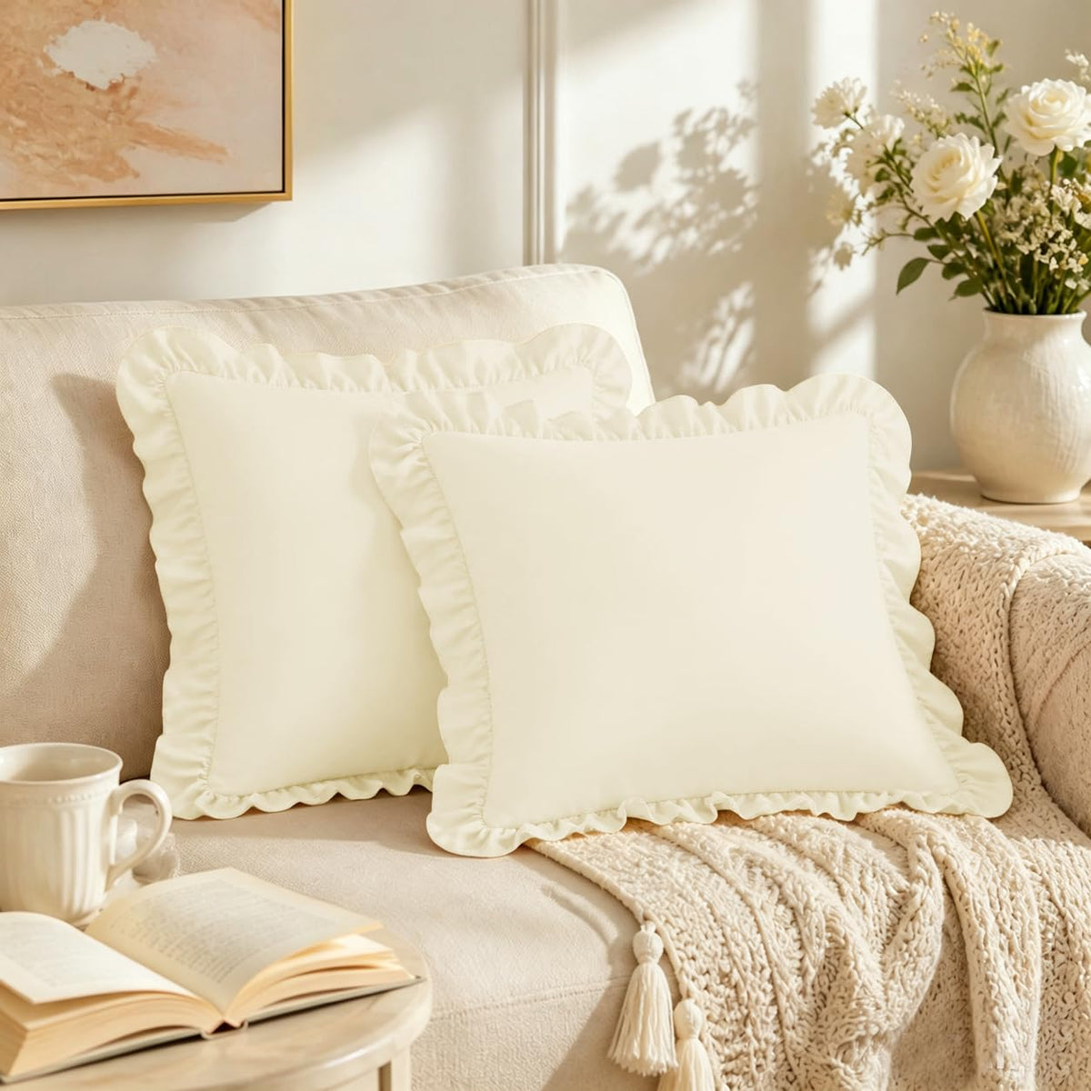 Homiest Ruffle Pillow Cases Standard Set of 2, White, 20x26 in