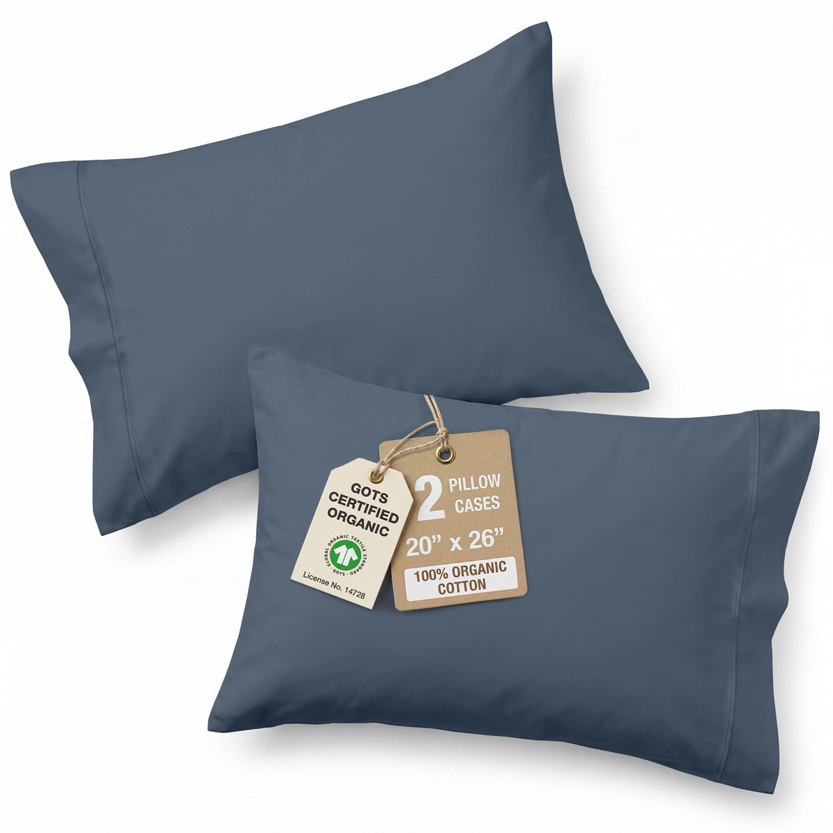 LANE LINEN 100% Organic Cotton Pillow Cases - Standard Size Set of 2 (20"x26") - Soft White Pillow Cases
