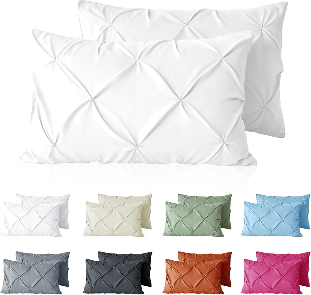 VACVELT 2pc White Pintuck Pillow Shams Standard, Envelope Closure