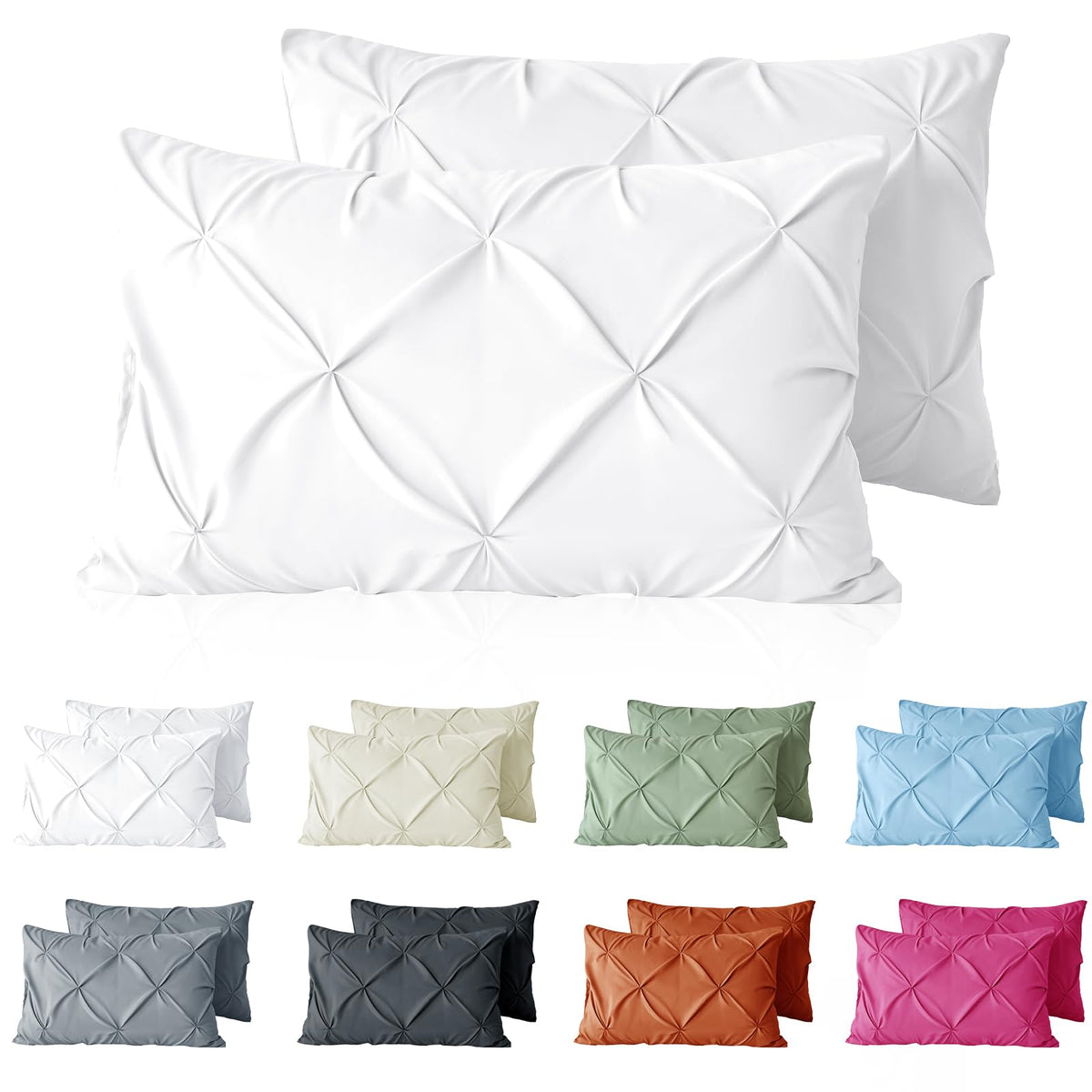 VACVELT 2pc White Pintuck Pillow Shams Standard, Envelope Closure