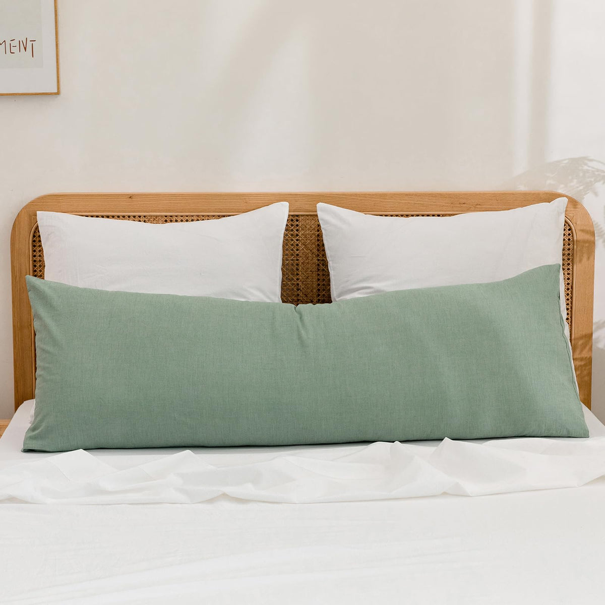 BESTOUCH Washed Cotton Pillowcases Linen Feel Olive Green Body