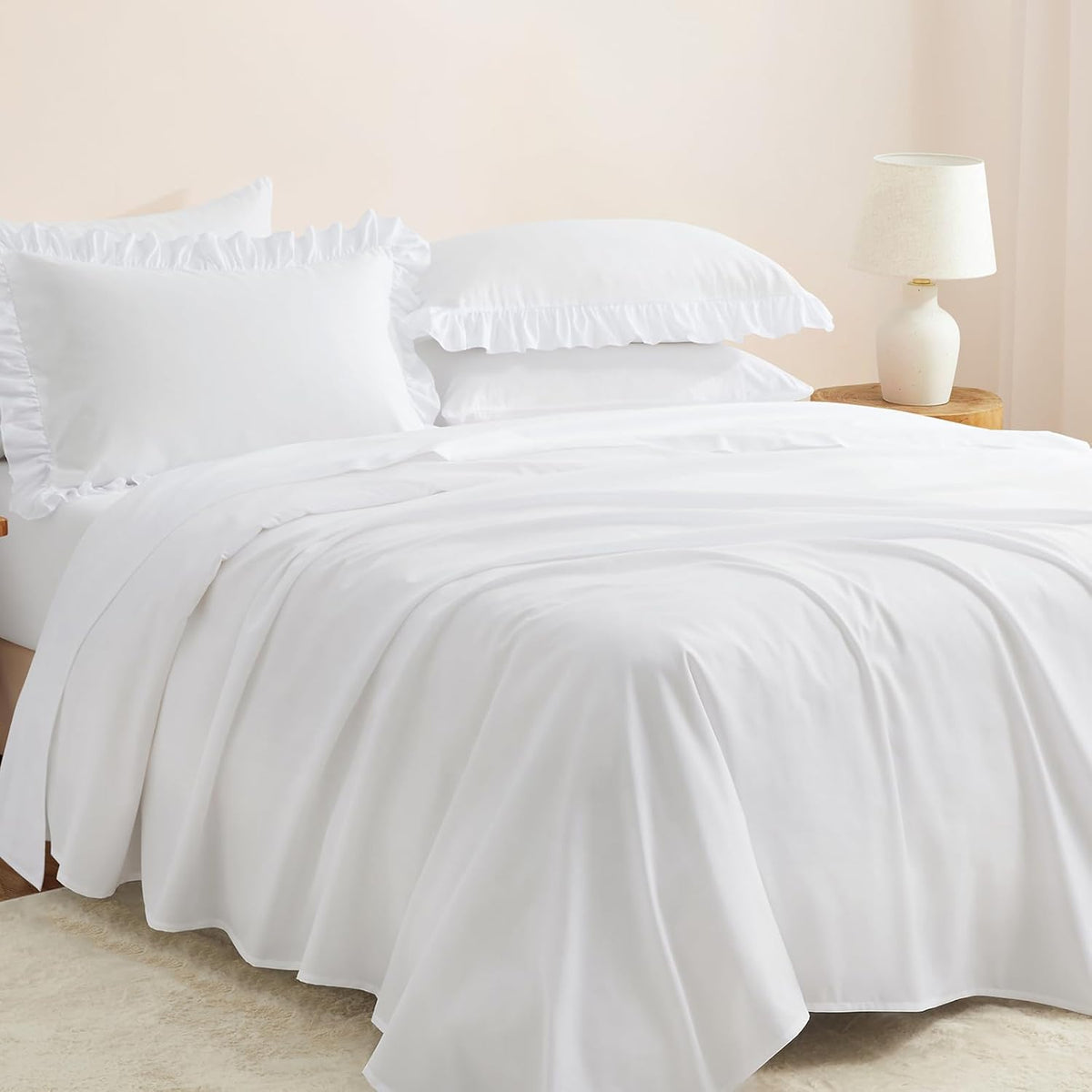 Horbaunal 2 Pack White Ruffle Pillowcases Standard Size, 20" x 26"