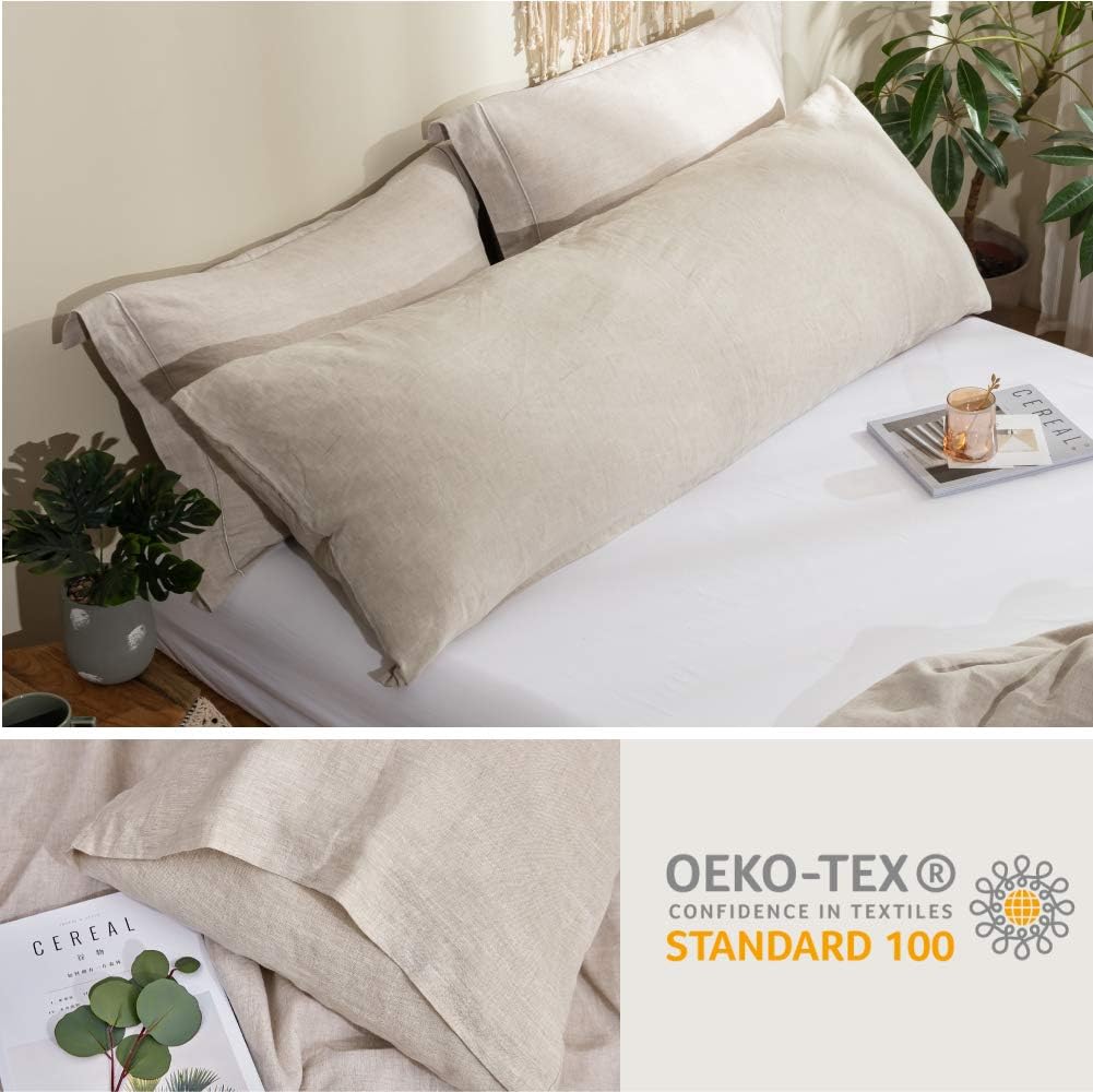 Simple&Opulence Body Pillow Cover 20" x 54",100% Pure Linen, Ultra Soft and Breathable, Body Pillowcase with Envelope Closure for Adults(Linen)