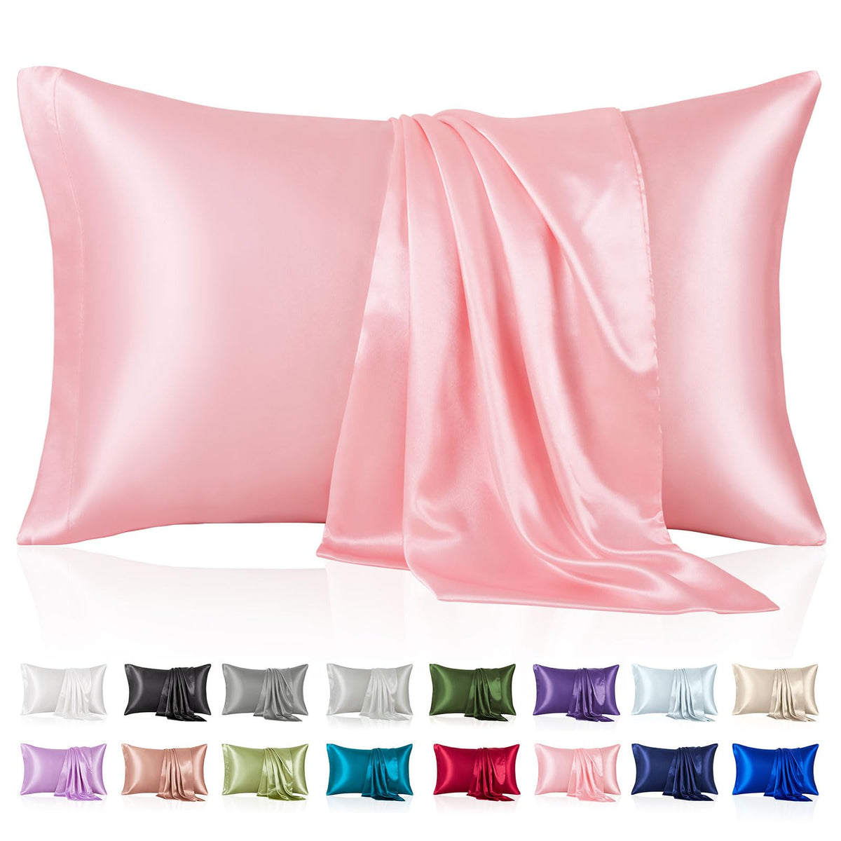 Silk Like Satin Pillowcase Standard Size, Royal Blue, 2 Pack, 20x26 Inches