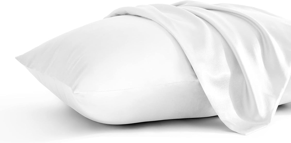 BEDSUM Standard Silk Satin Pillowcases - 2-Pack, 20x26, White