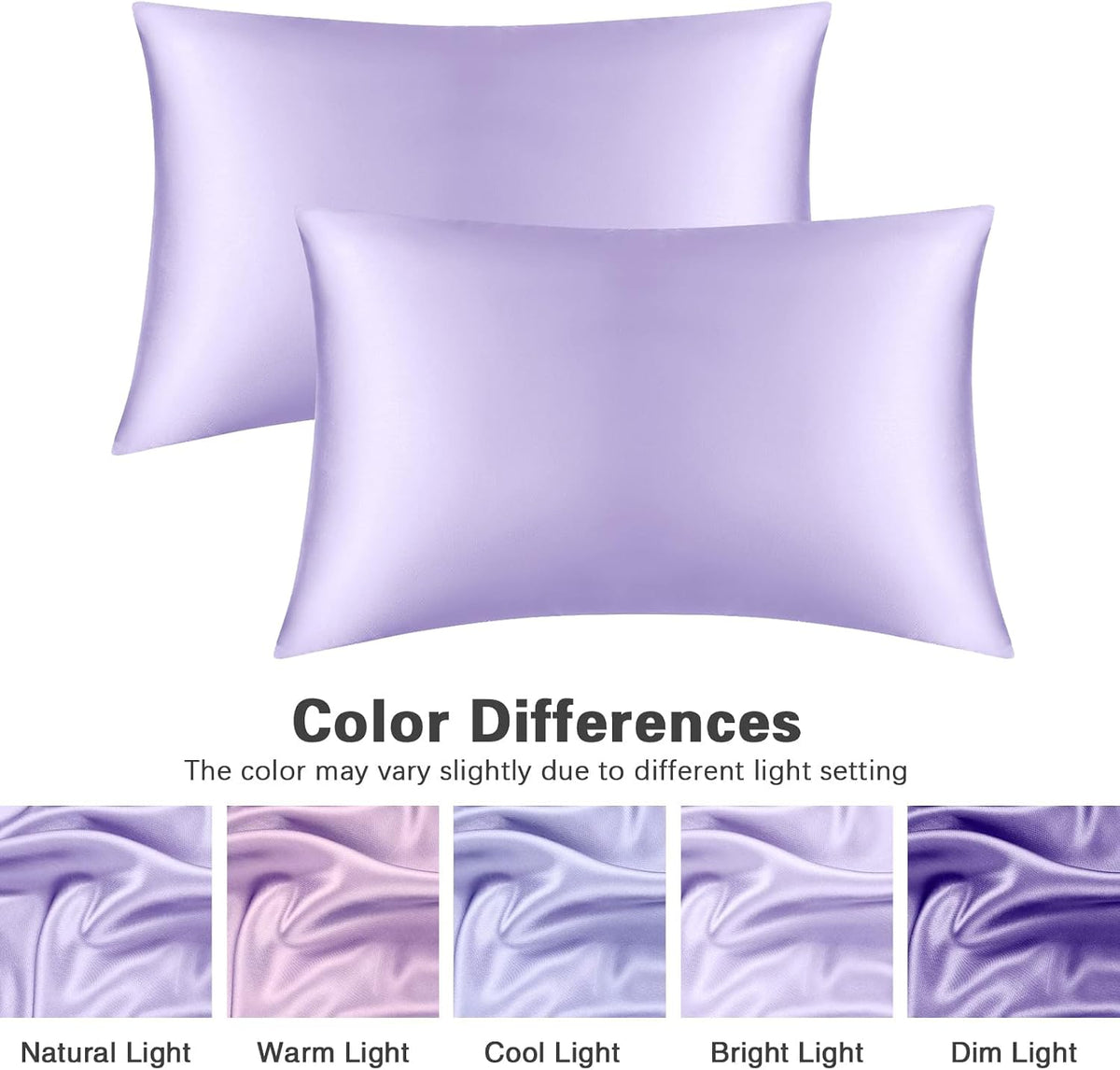 Lavender Purple Silk Satin Pillowcase Set of 2, Soft Satin Pillowcases for Women's Hair, Envelope Closure (20x26 Inches)