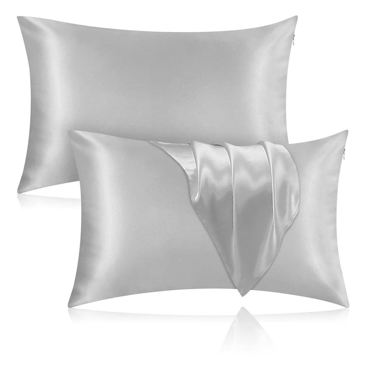 Silk Pillowcase for Hair and Skin, 2 Pack 100% Mulberry Silk Pillowcase 25 Momme, 600 Thread Count, Both Side Pure Silk Pillow Cover with Hidden Zipper (Beige, Standard 20''×26'')
