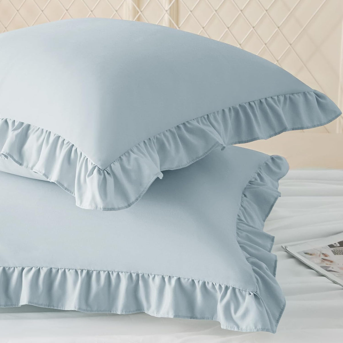 KKJIAF 2 Pack Ruffle Pillow Cases 26x26 Inches, Dusty Blue