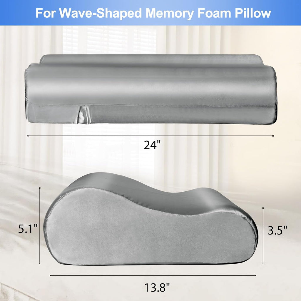 Satin Pillowcase for Contour Memory Foam Pillows, 24" x 14" x 5.1"/3.5" Cervical Pillow Case, Soft Pillow Cover for Sleeping Pillows (Grey)