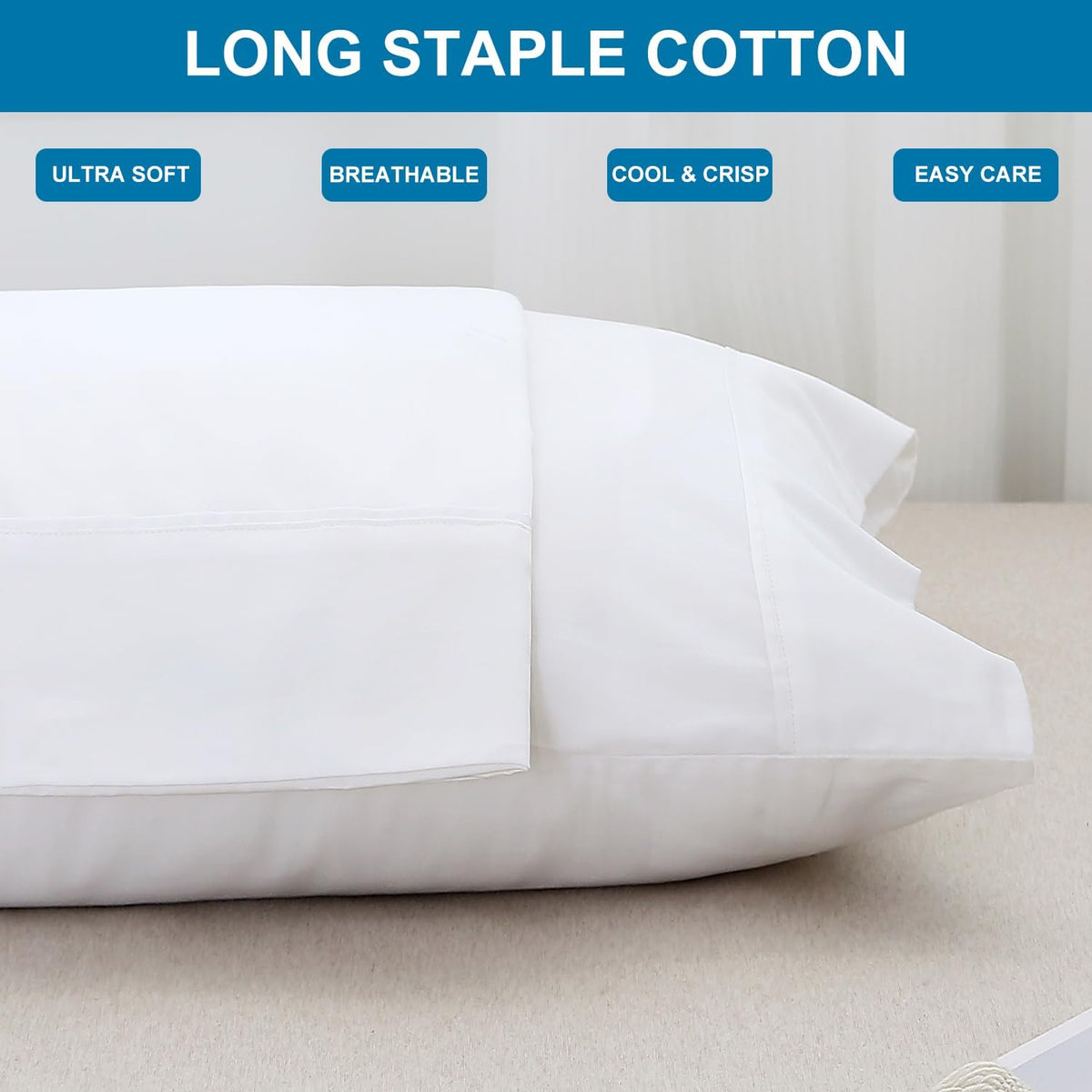 WINLIFE Standard Pillowcases Set of 2 100% Egyptian Cotton, Bright White