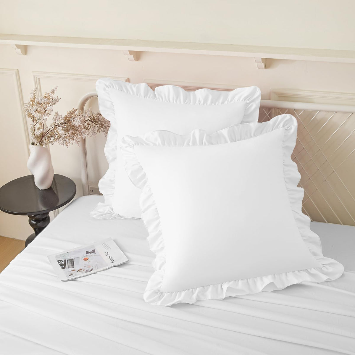 KKJIAF 2 Pack Ruffle Pillow Cases 26x26 Inches, Dusty Blue