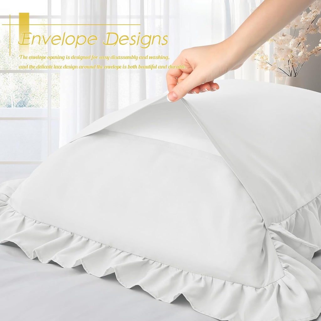 Ruffled Pillow Cases, White, Body 20"x54", Set of 1