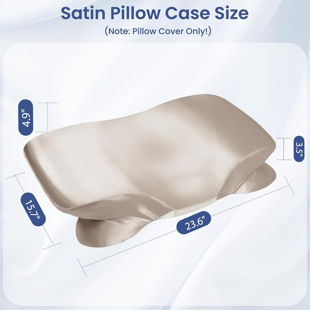 Satin Pillowcase for Zelimun Cervical Pillow, Ergonomic Case, Smooth & Soft Sleeping Pillowcase, Champagne Pillow Cover with Zipper