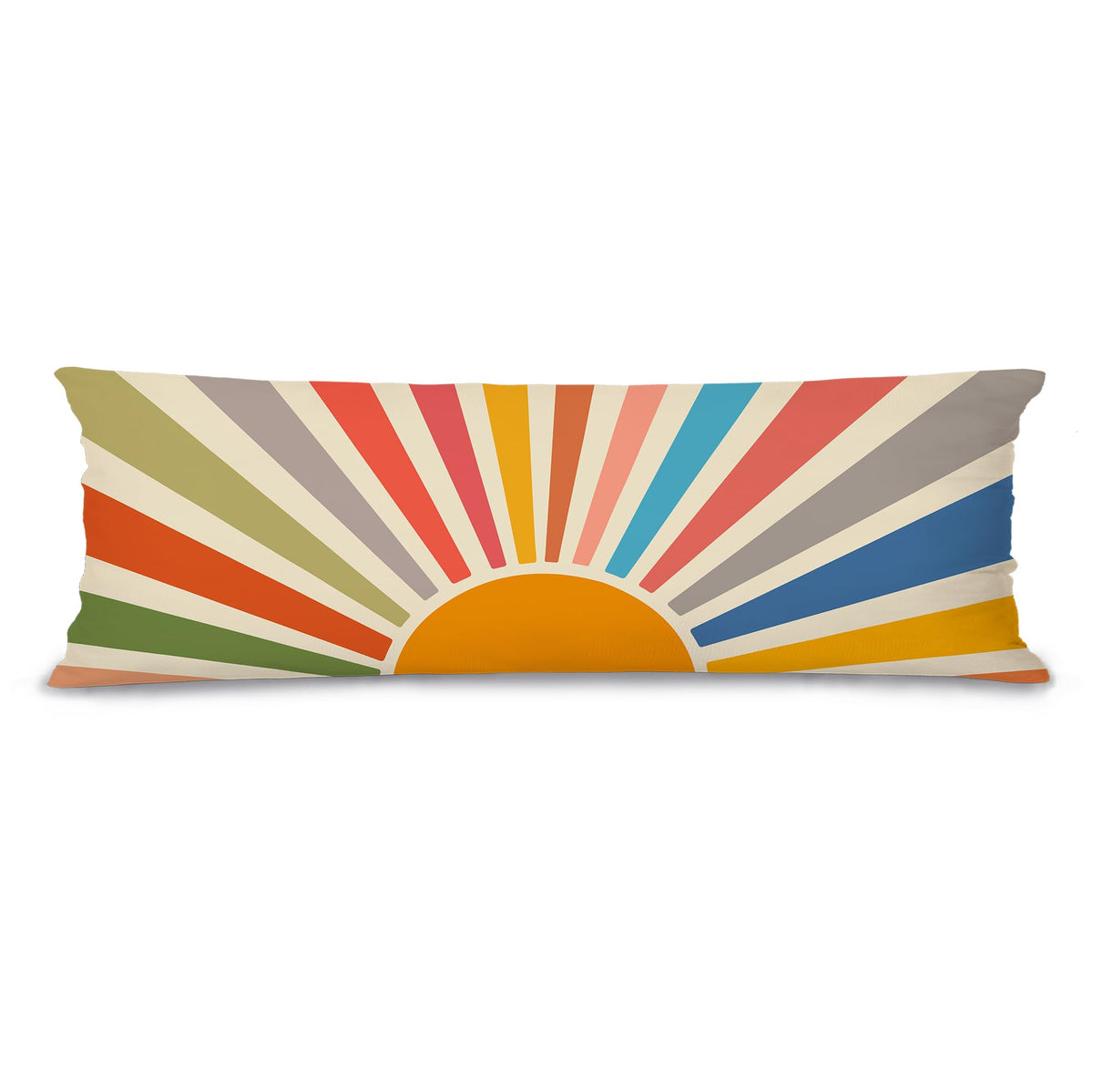 Boho Orange Sun Sunshine 20x54 Body Pillow Cover Case, Mid Century Modern Boho Horizontal Sunset Sunrise Decorative Long Hug Pillow Cases for Bed Couch