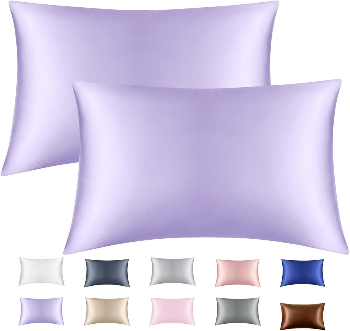 Lavender Purple Silk Satin Pillowcase Set of 2, Soft Satin Pillowcases for Women's Hair, Envelope Closure (20x26 Inches)