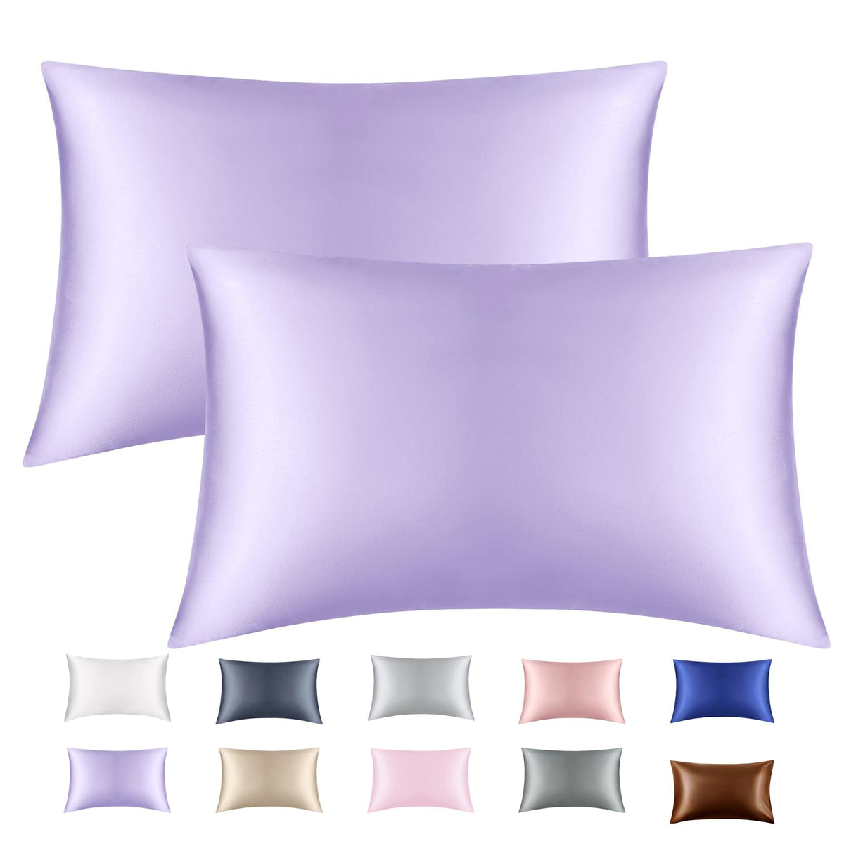 Lavender Purple Silk Satin Pillowcase Set of 2, Soft Satin Pillowcases for Women's Hair, Envelope Closure (20x26 Inches)