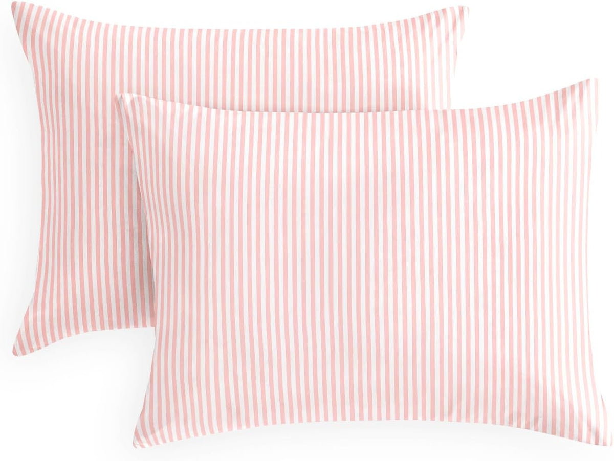 Wake In Cloud - Striped Pillow Cases, Ticking Vertical Pin Stripe Modern Farmhouse Pattern Printed, Set of 2 Soft Pillowcases Pillow Shams Covers, Blue White, Standard Size 20x26 Inches