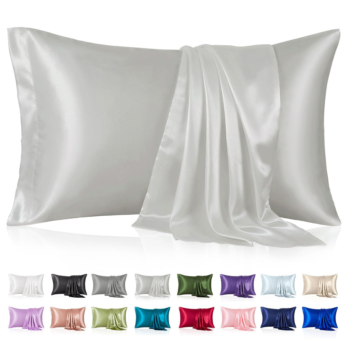 Silk Like Satin Pillowcase Standard Size, Royal Blue, 2 Pack, 20x26 Inches