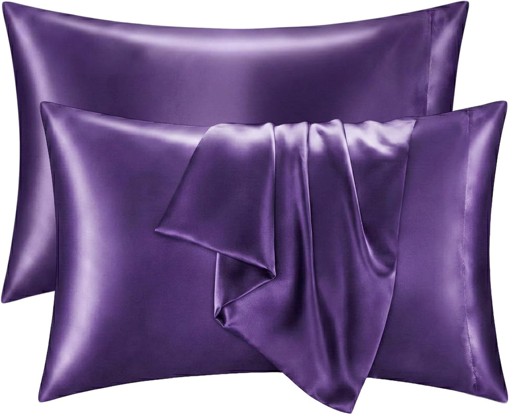 2 Pack Satin Pillowcases Purple Standard Size 20x26 Inch