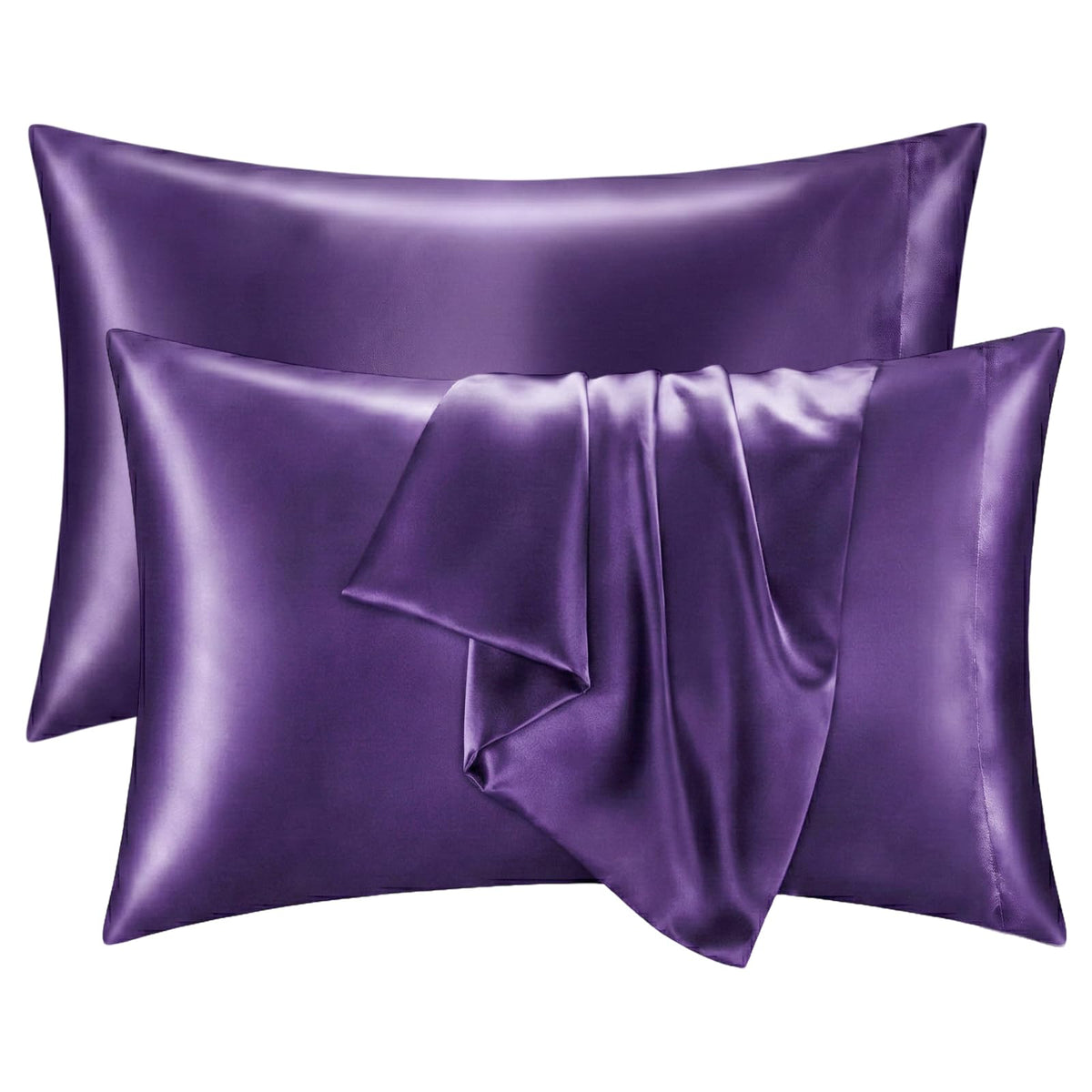 2 Pack Satin Pillowcases Purple Standard Size 20x26 Inch