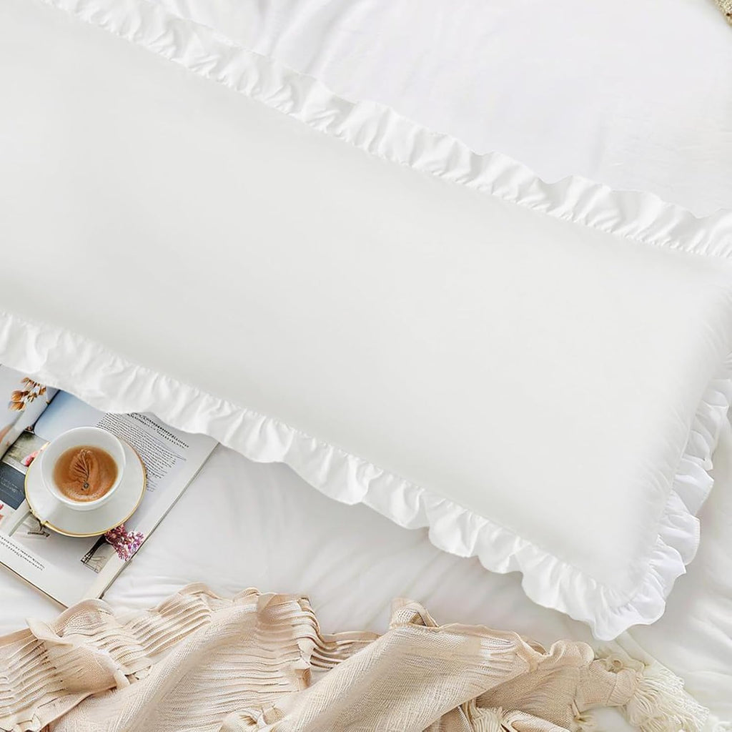Ruffled Pillow Cases, White, Body 20"x54", Set of 1