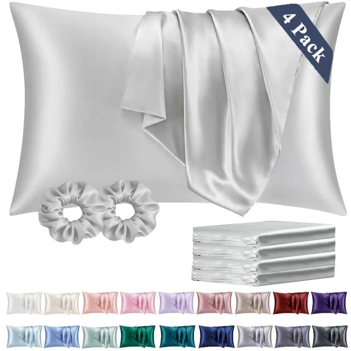 Vielit Queen Satin Pillowcase for Hair 2pc,Similar to Silk Pillow Cases,Easier Care Than Silk Pillowcase,Gifts for Women Men,Beige,20x30 & Envelope Closure and 2 Satin Scrunchies