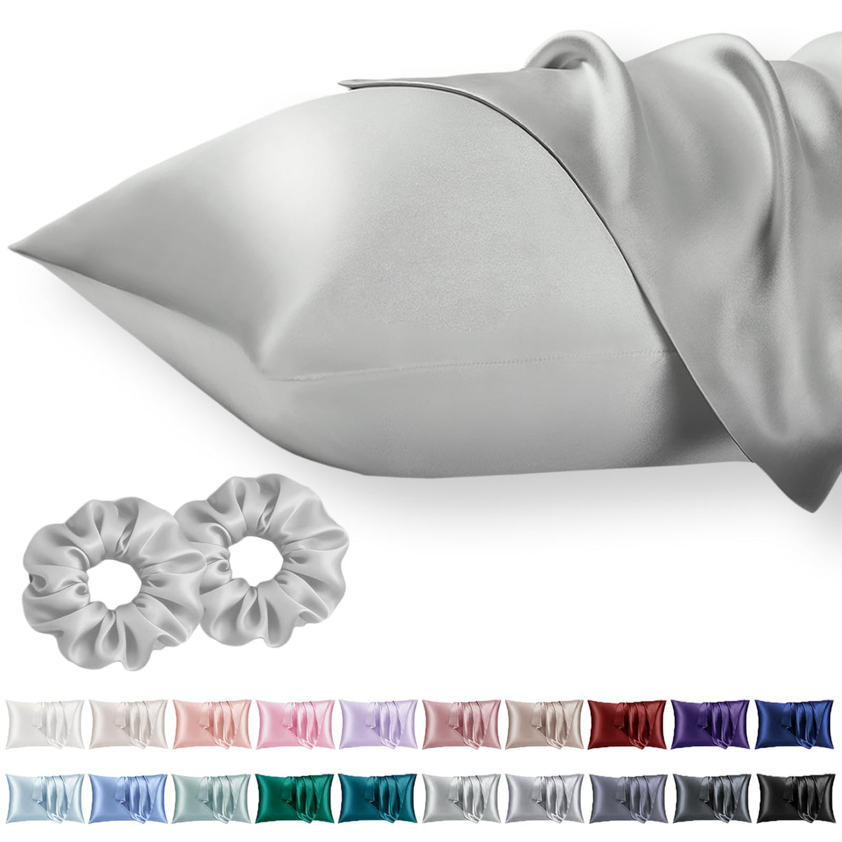 Vielit Queen Satin Pillowcase for Hair 2pc,Similar to Silk Pillow Cases,Easier Care Than Silk Pillowcase,Gifts for Women Men,Beige,20x30 & Envelope Closure and 2 Satin Scrunchies