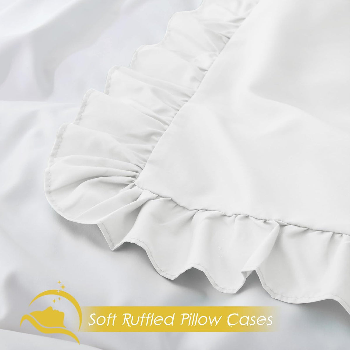 Ruffled Pillow Cases, White, Body 20"x54", Set of 1